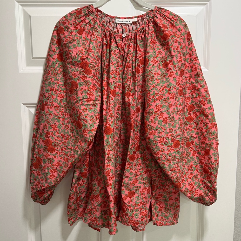 Roller Rabbit Pink and Green Floral Top